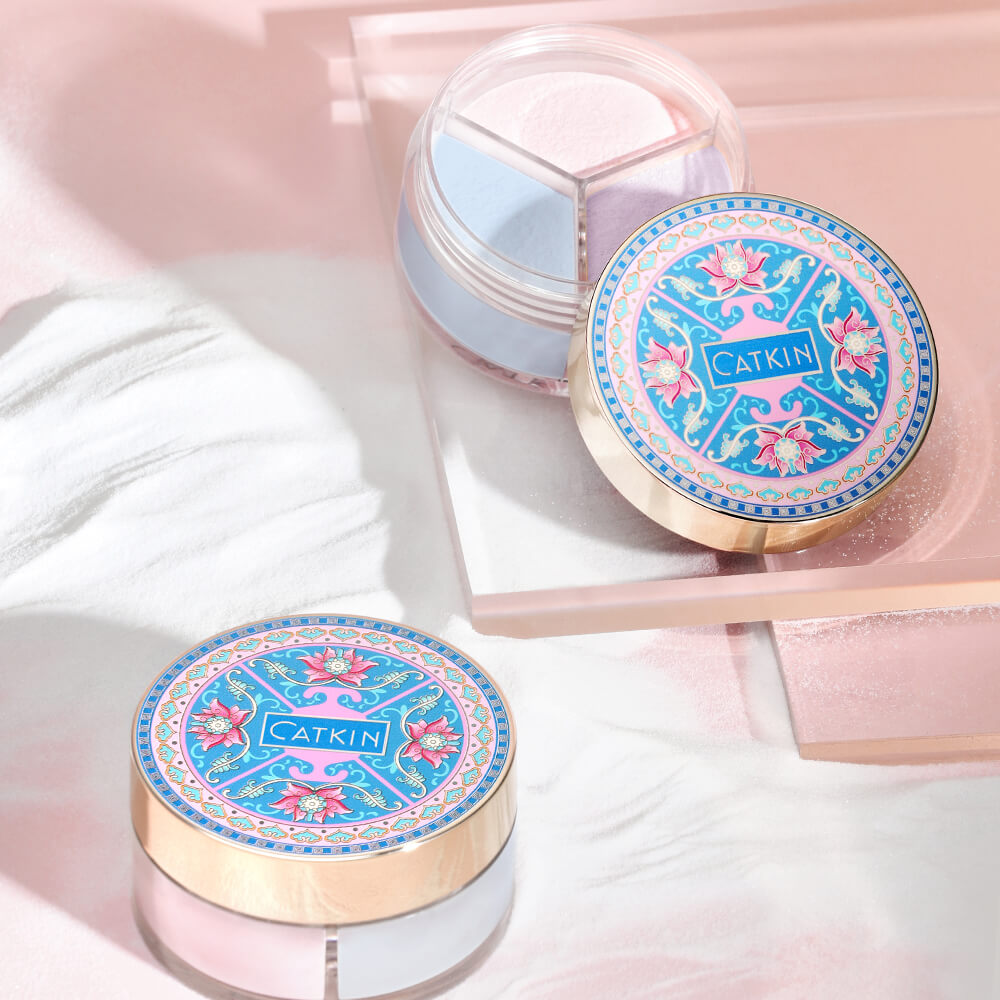 CATKIN Tri-color Lotus Loose Setting Powder Oil control Even Out Discoloration Matte Finish Face Makeup Long Lasting Longwear