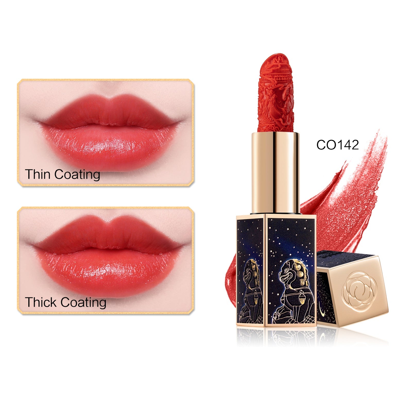 Catkin Rouge Carving Lipstick Watermelon Red Shimmer Satin Finish Lipstick CO142 Long Lasting