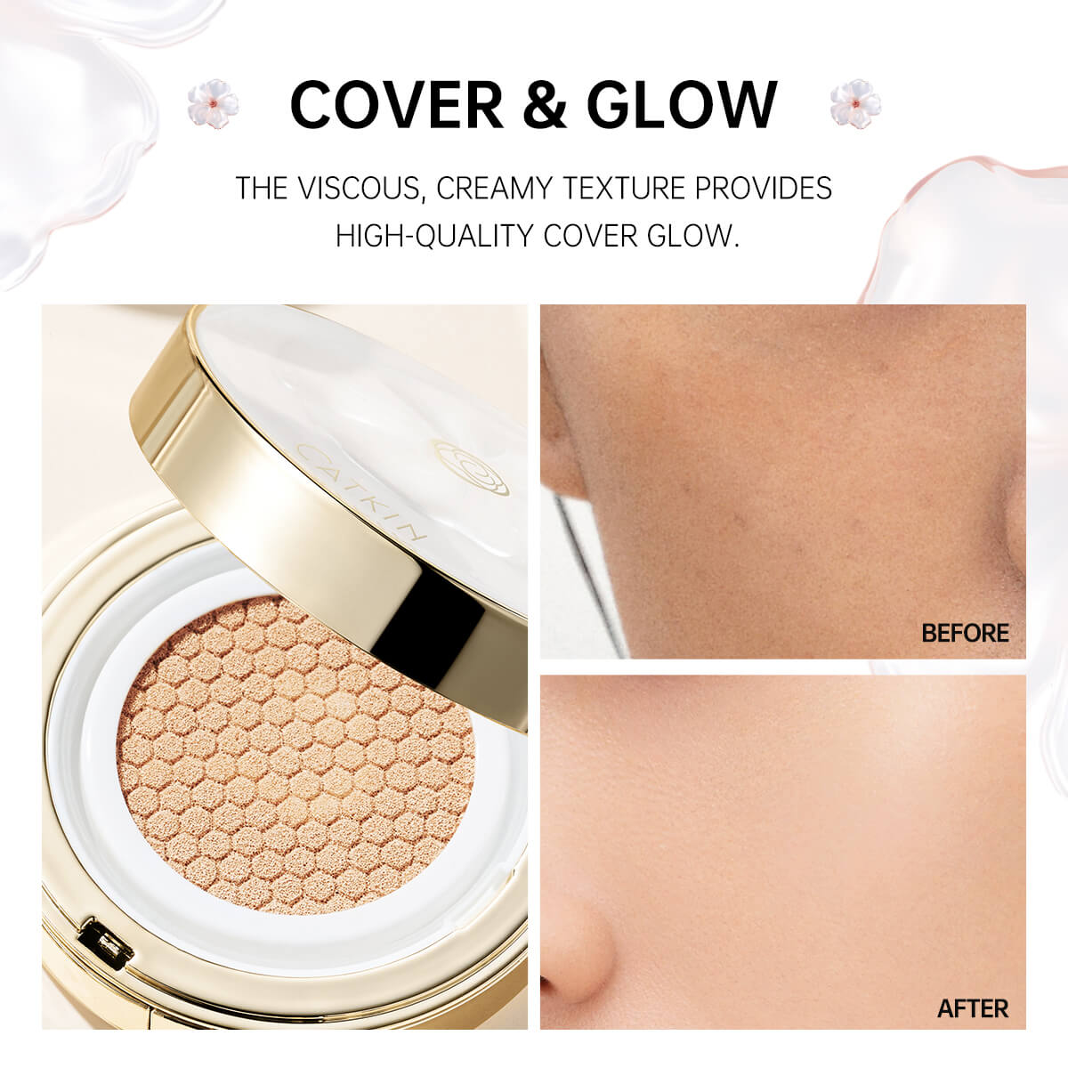 CATKIN Flawless Glow Long Lasting Cushion Foundation Skin Nourishing & Makeup 2 In 1 Natural Finish
