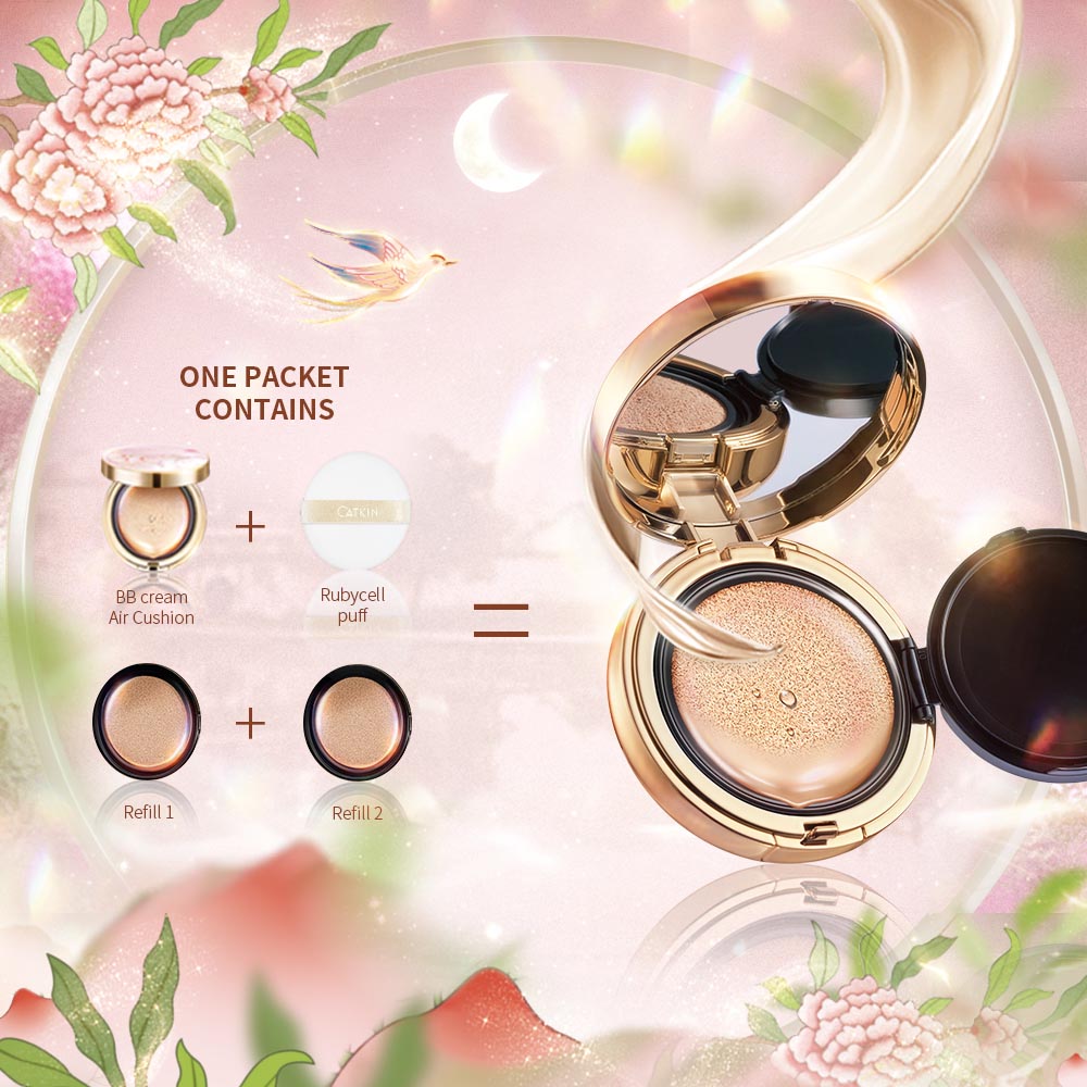 CATKIN Blossom BB Cream Air Cushion Foundation Natural Matte Finish Skin-Friendly Lightweight Long-Lasting Foundation