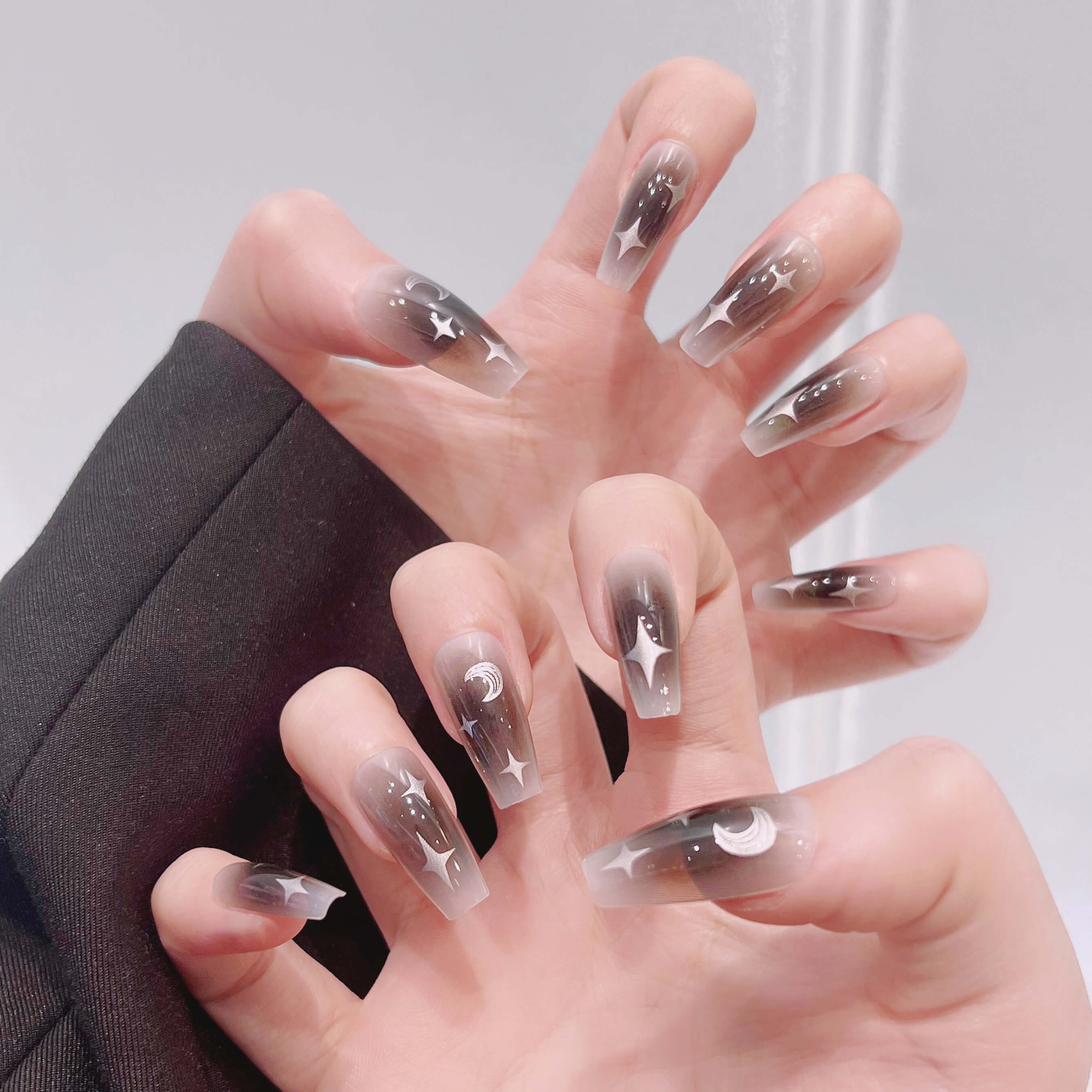 Black Moonstar Cool Medium Long Press On Nails Set #2