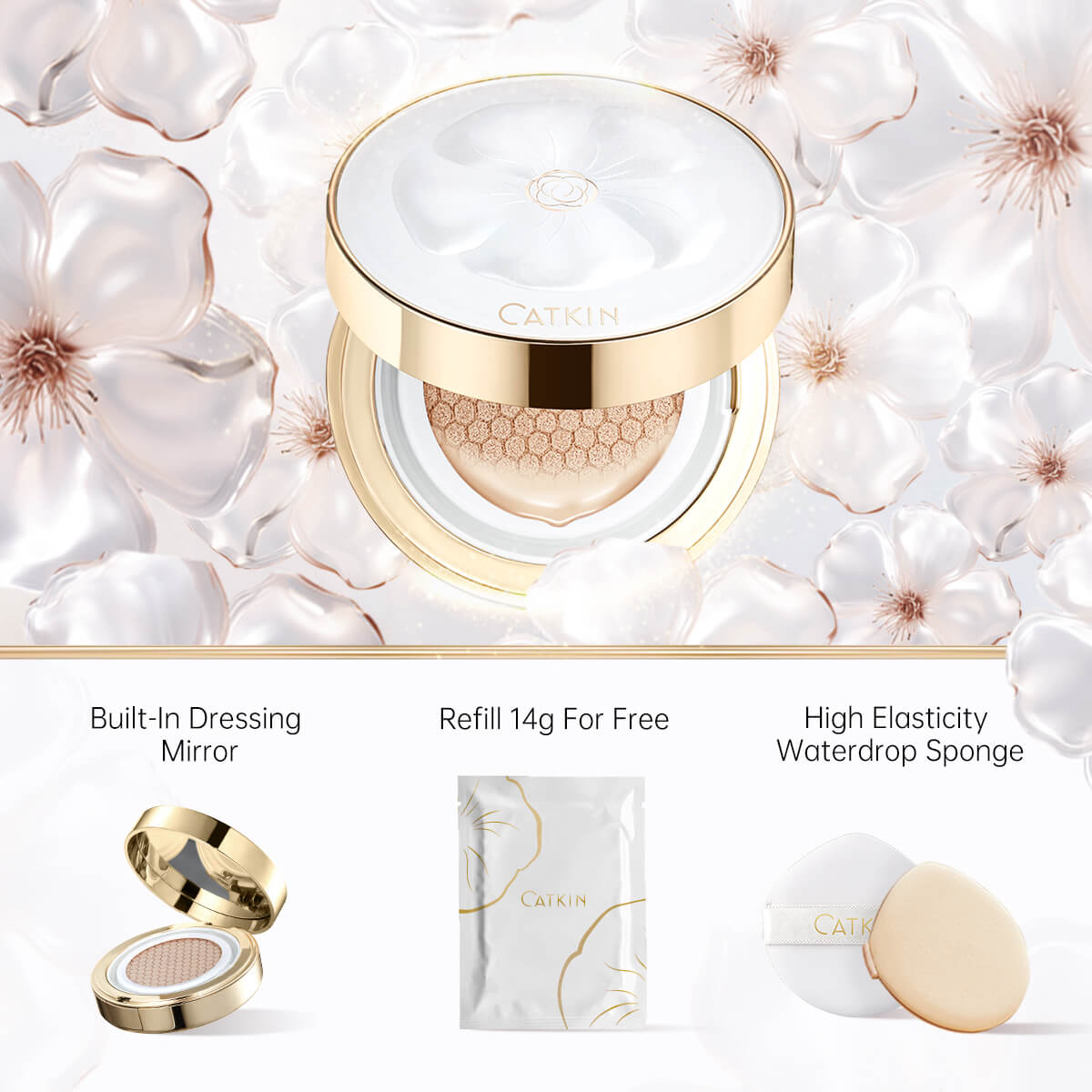 CATKIN Flawless Glow Long Lasting Cushion Foundation Skin Nourishing & Makeup 2 In 1 Natural Finish