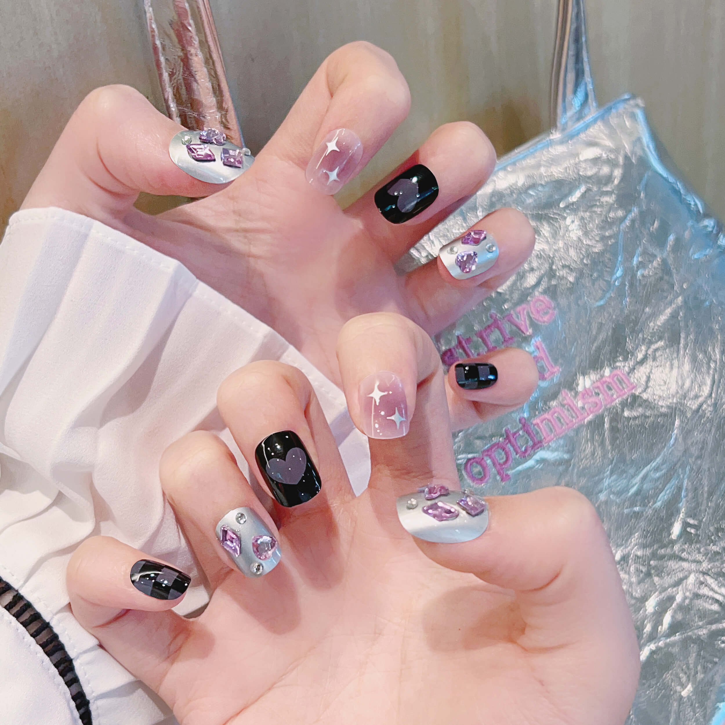 Black Moonstar Cool Medium Long Press On Nails Set #2