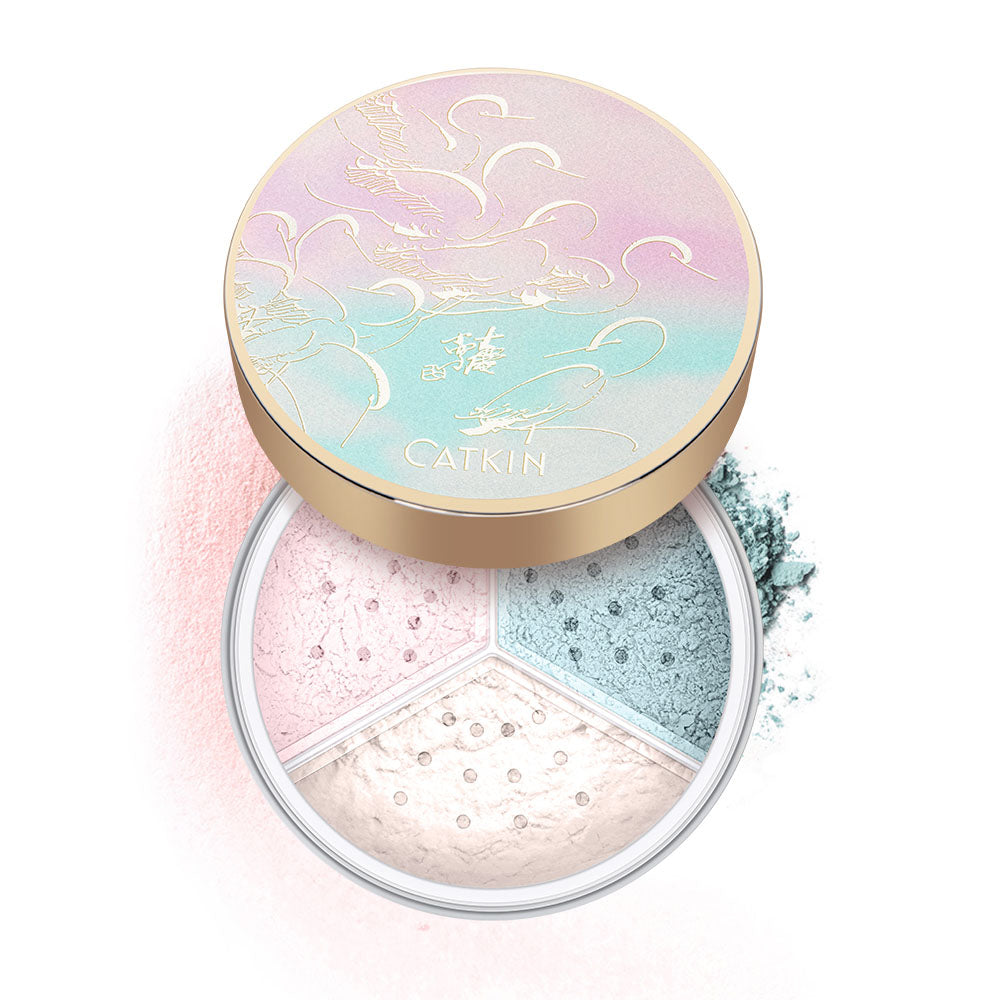 Catkin Lotus Tri-color Loose Setting Powder Weightless Oil-control Blurring Loose Powder