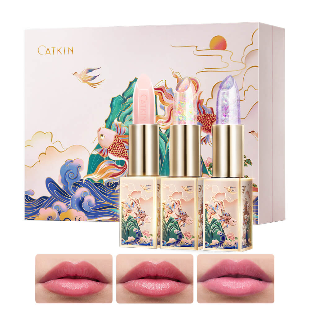 CATKIN Lip Care Gift Set 3pcs Lip Balms Color Change Lip Gloss Temperature Change Moisturizer Long Lasting