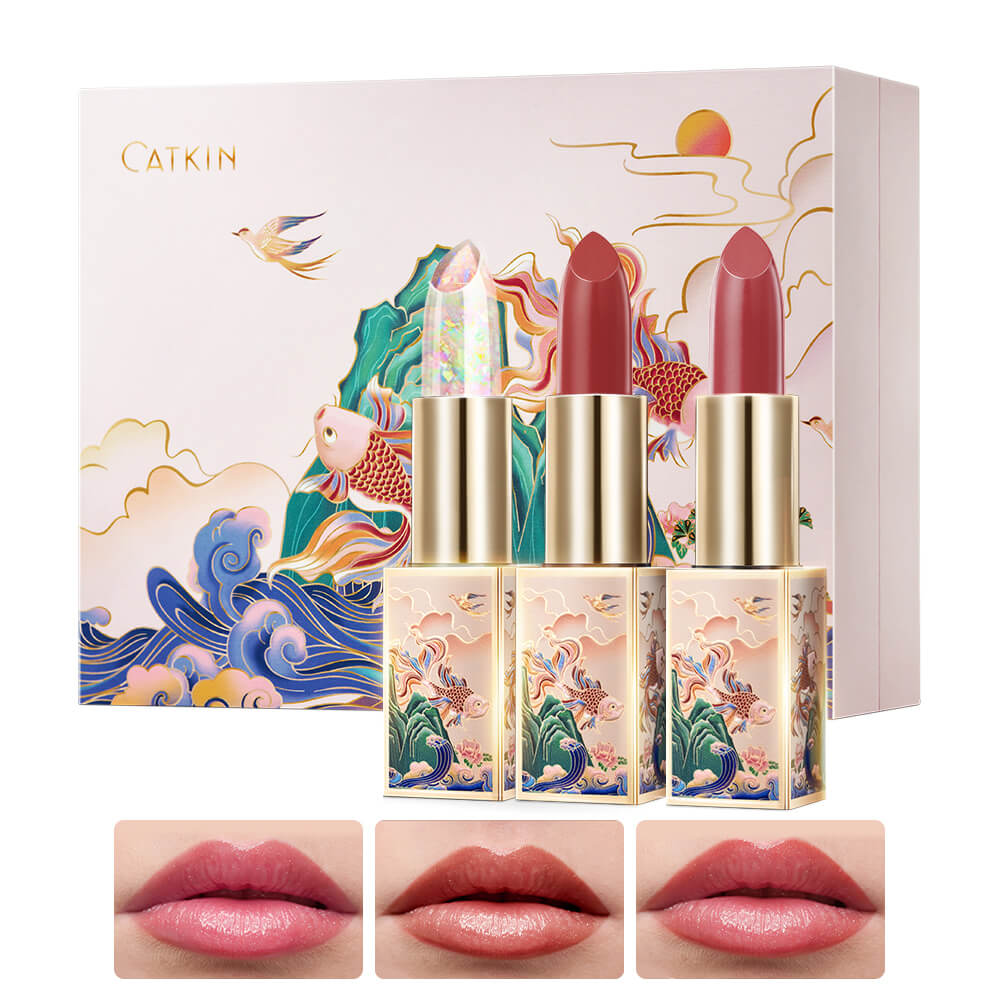 CATKIN Lip Care Gift Set 3pcs Lip Balms Color Change Lip Gloss Temperature Change Moisturizer Long Lasting