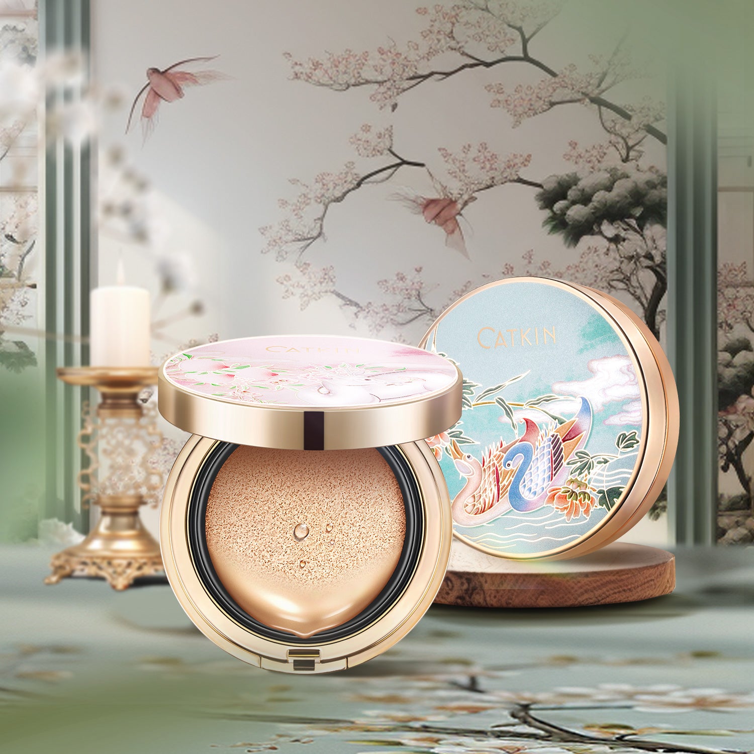 CATKIN Blossom BB Cream Air Cushion Foundation Natural Matte Finish Skin-Friendly Lightweight Long-Lasting Foundation