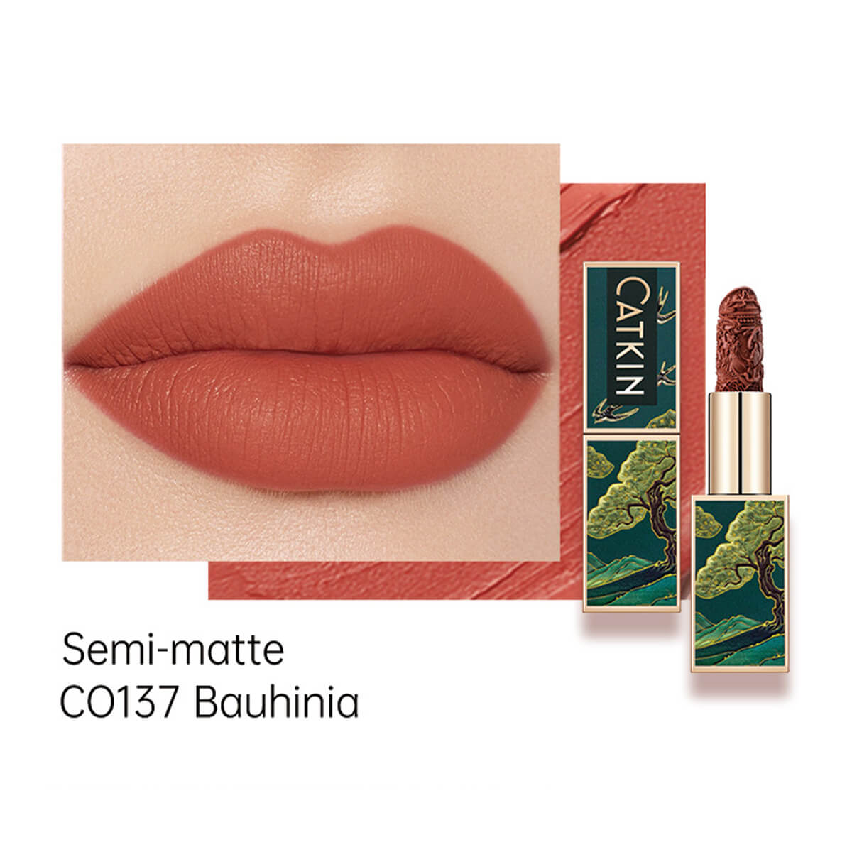 Catkin Rouge Carving Lipsticks Matte Finish Lipstick Moisturizing Long Lasting Smooth Nude Red Lipstick