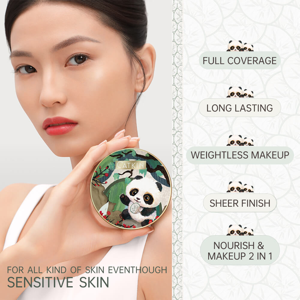 CATKIN Panda Land Coverage Light Weight Cushion Foundation BB Cream Waterproof Long Lasting Makeup Skin Nourishing Hyaluronic Acid Foundation