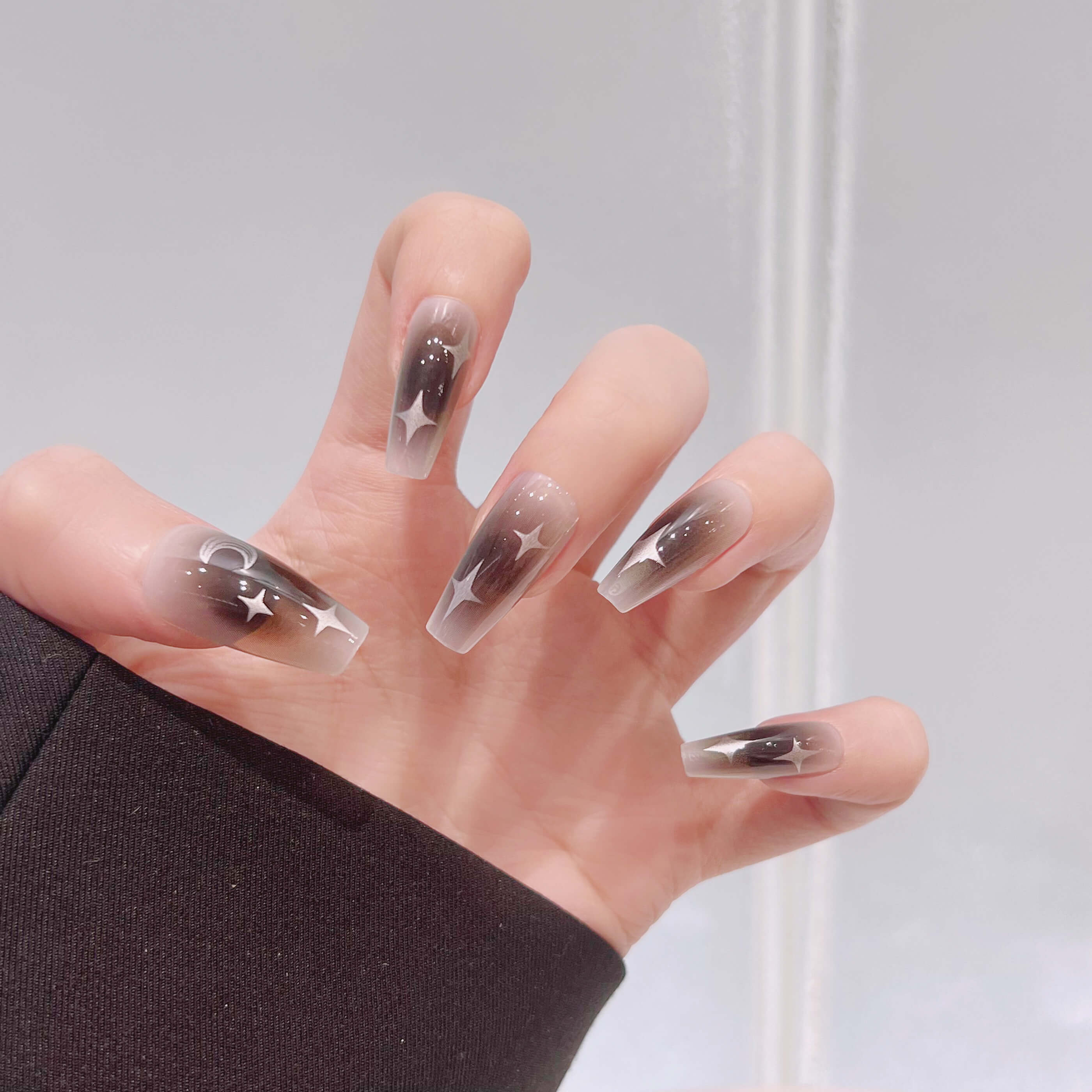 Black Moonstar Cool Medium Long Press On Nails Set #2