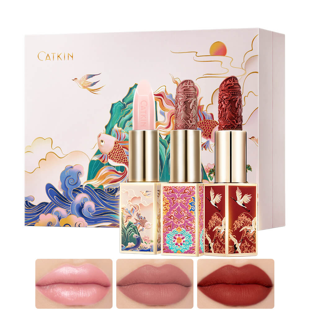 Catkin Lip Care Gift Kit With Lip Balm Lipsticks Makeup Set Moist Nourishing Lip Care Collection Xmas Gift