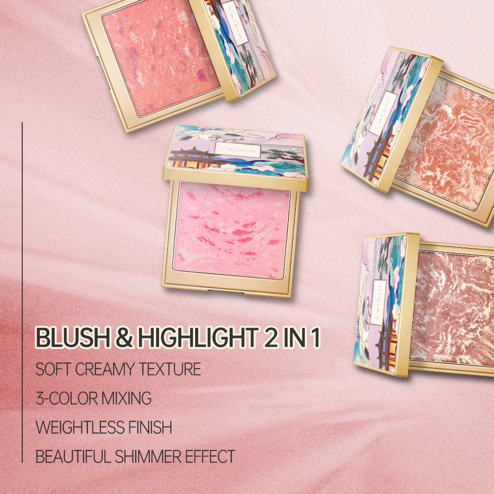 CATKIN Highlighter & Cheek Blush Powder Makeup Matte Natural Glow For Radiant, Flushed Cheeks