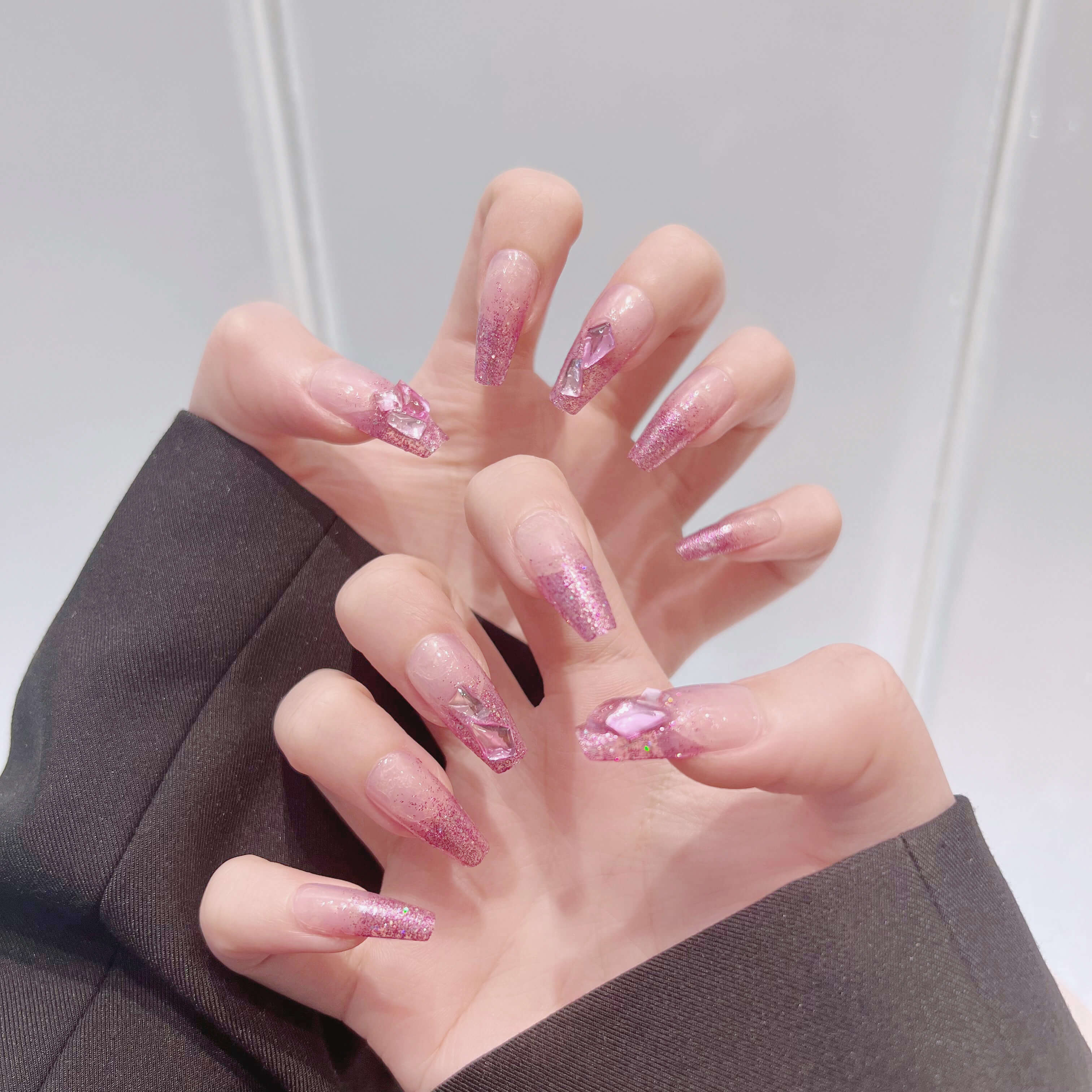 3D Pink Apparel Medium Long Press On Nails Set #1