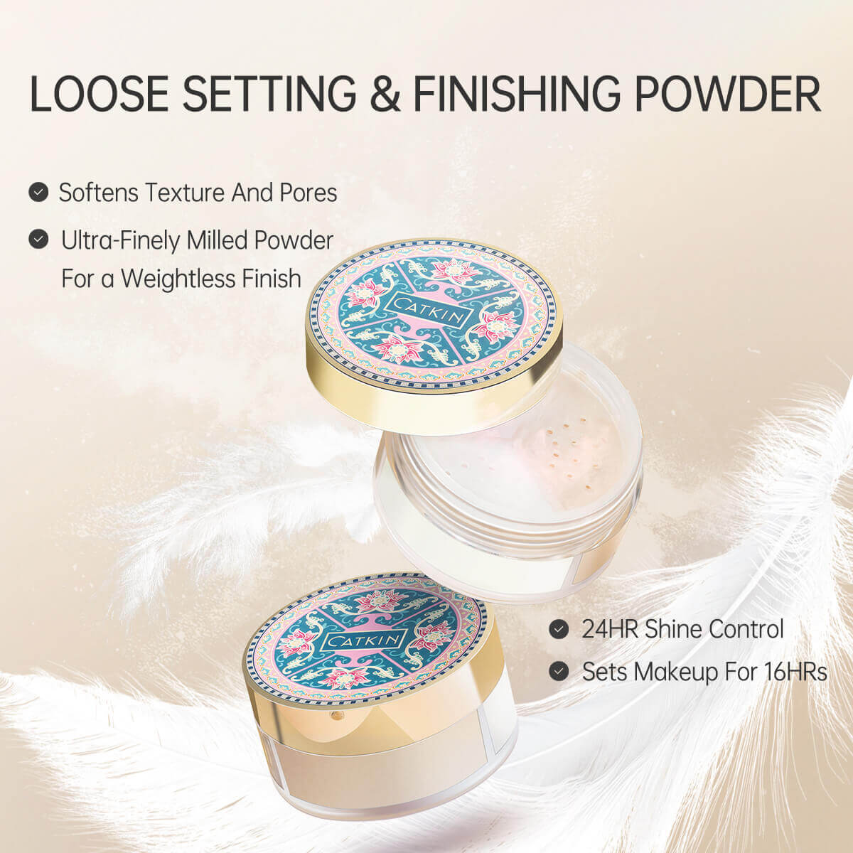 CATKIN Tri-color Lotus Loose Setting Powder Oil control Even Out Discoloration Matte Finish Face Makeup Long Lasting Longwear