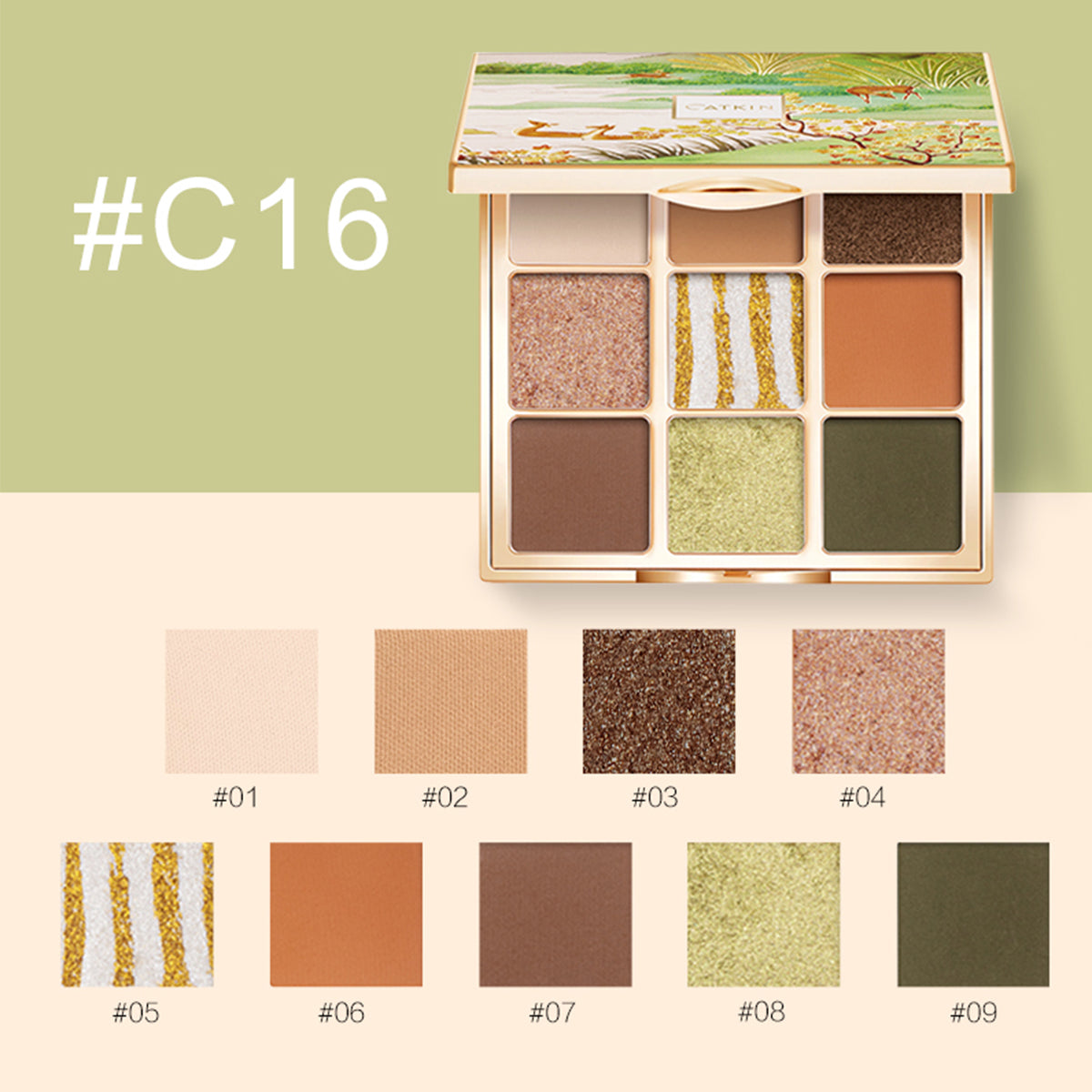 CATKIN Deer in Forest 9 Colors Matte Shimmer Eyeshadow Palette Highly Pigmented Eyeshadows