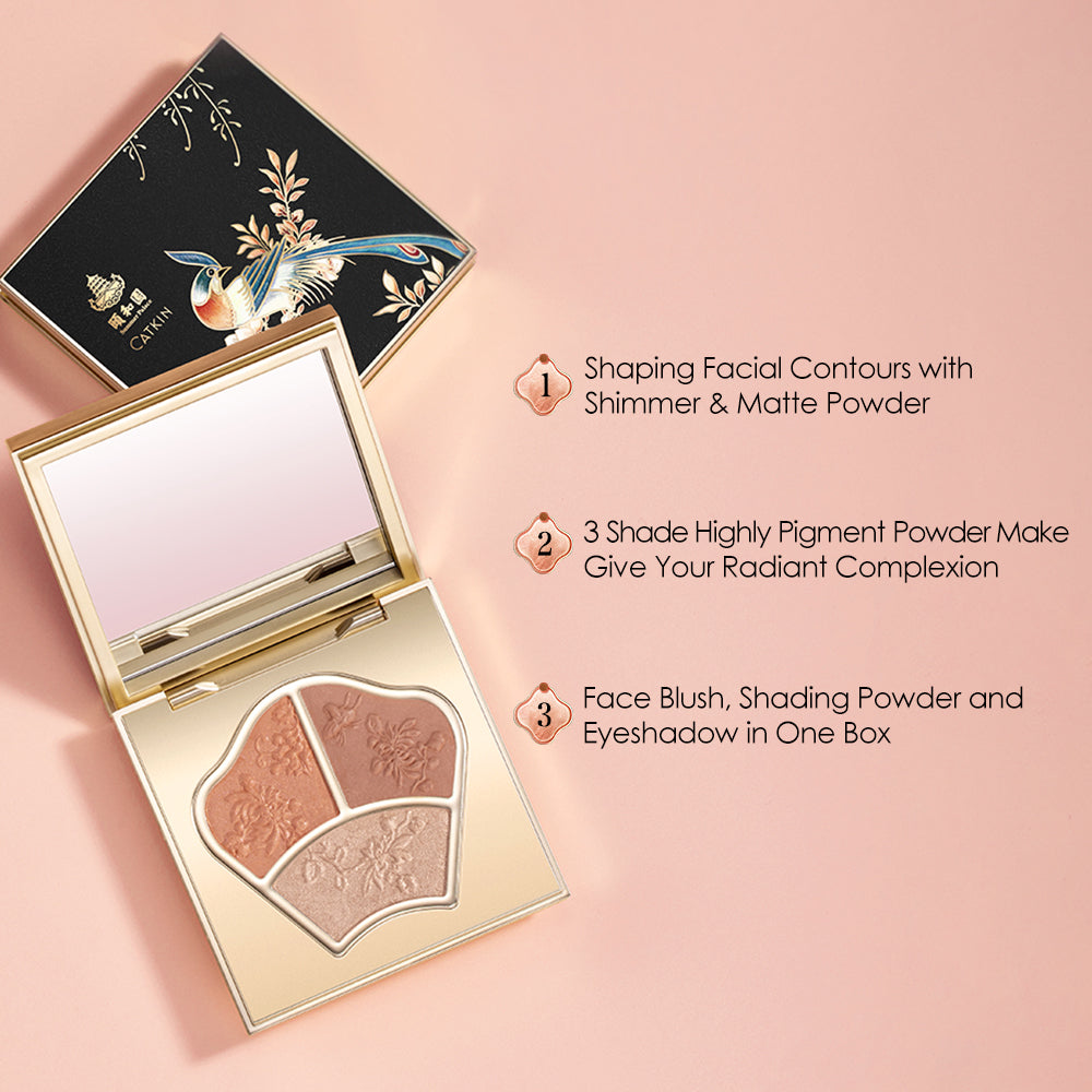 Catkin X Summer Palace Trio Shades Highlighter Cheek Blush Bronzer Matte Shimmering Shades Pink Rose Cherry Blush Natural-Looking Blush