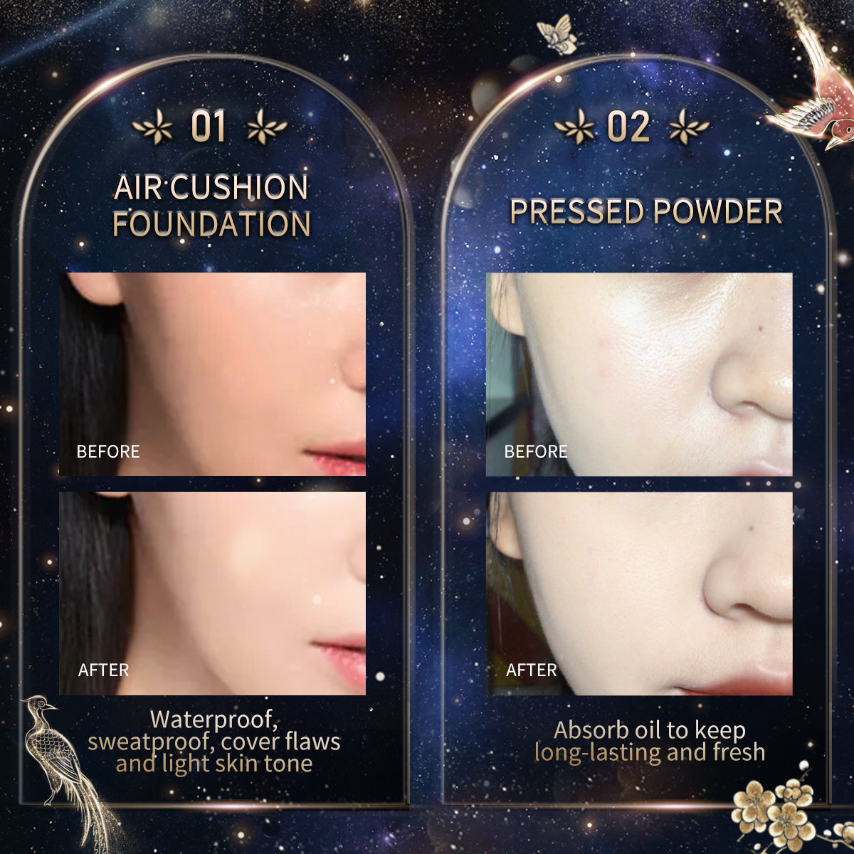 CATKIN Summer Palace 2-in-1 BB Cream Foundation & Pressed Setting Powder Full-Coverage Breathable Natural Finish 