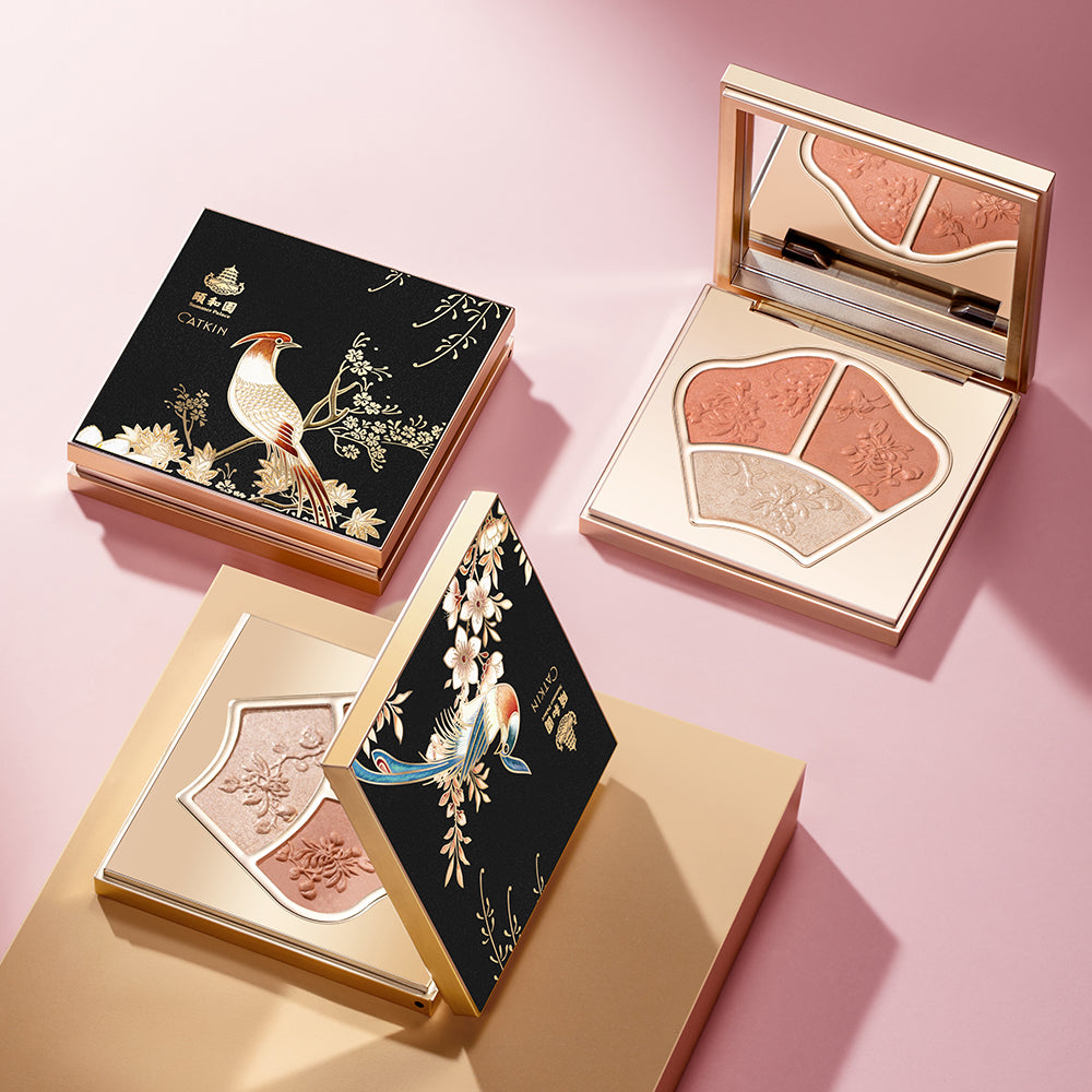 Catkin X Summer Palace Trio Shades Highlighter Cheek Blush Bronzer Matte Shimmering Shades Pink Rose Cherry Blush Natural-Looking Blush