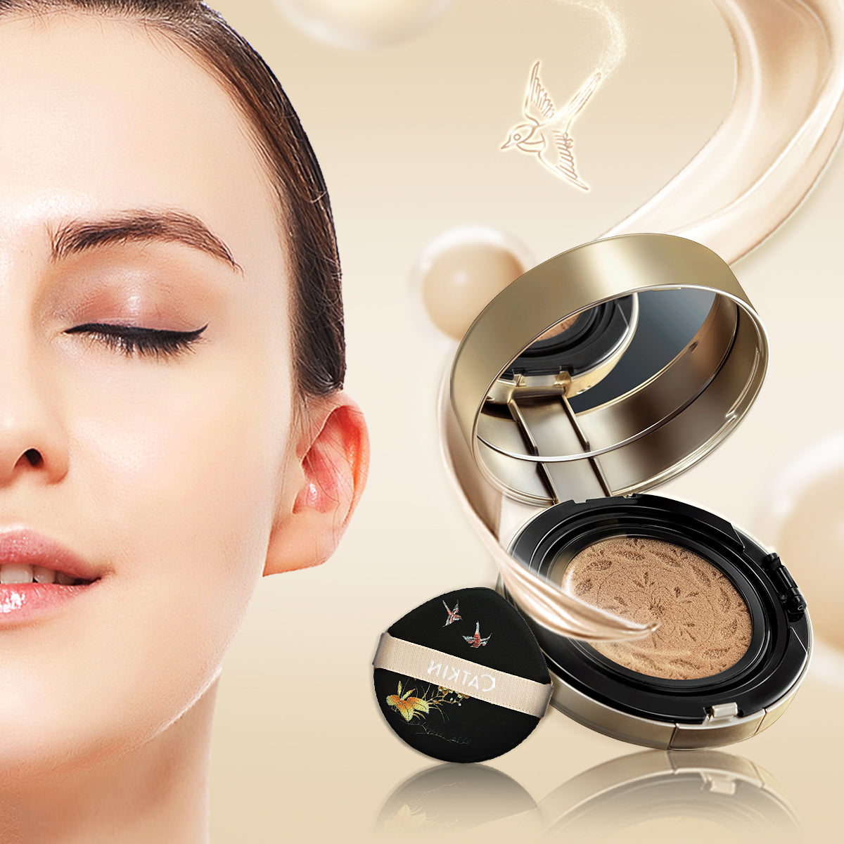 CATKIN Summer Palace 2-in-1 BB Cream Foundation & Pressed Setting Powder Full-Coverage Breathable Natural Finish 