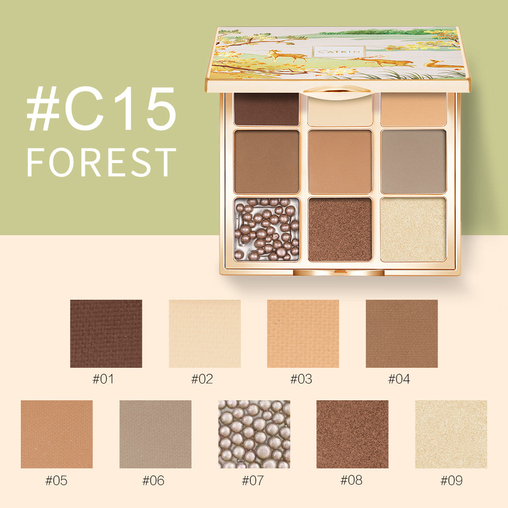 Catkin Forest 9 Color Eyeshadow Palette C15 Highly Pigmented Matte Shimmer Brown Natural Makeup Eyeshadow